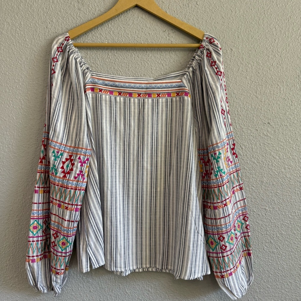 Savanna Jane Square Neck‎ Embroidered Blouse NWT